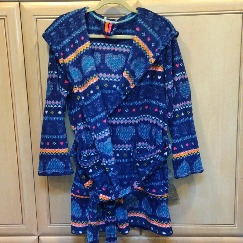 💙☠️ Jenni by Jennifer Moore Plush Blue Robe With Hearts and Skulls